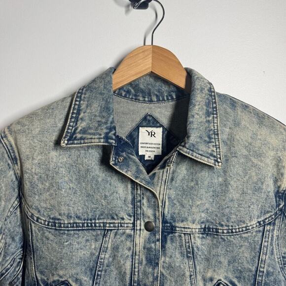 Vintage YR Jacket Women M Denim Fade Crop Bomber Snap Adjustable bottom Hem - Picture 4 of 5